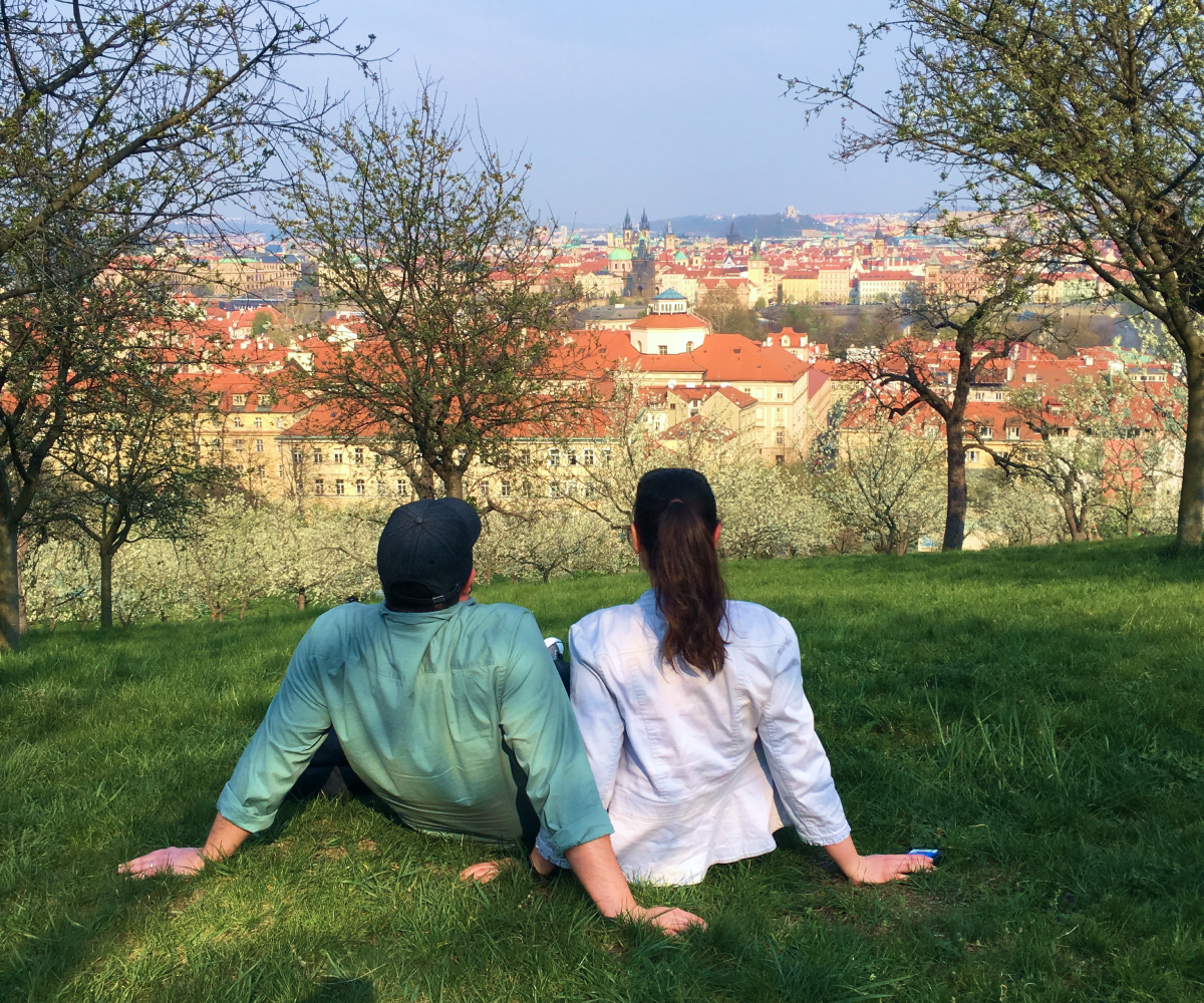 Jeff and partner on a hill overlooking Prague